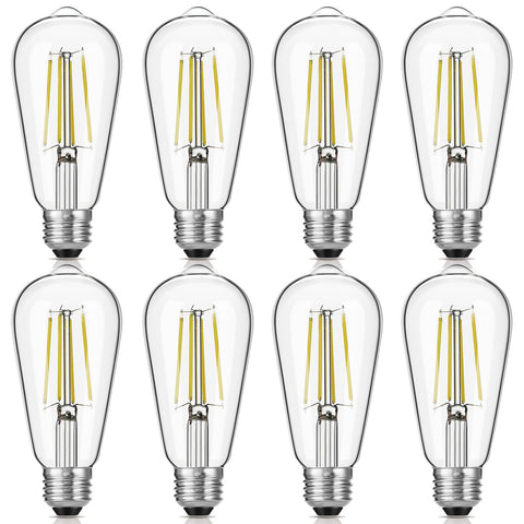 Gozelux LED Edison bulbs 6W pack of 8 in clear glass for bright daylight illumination.