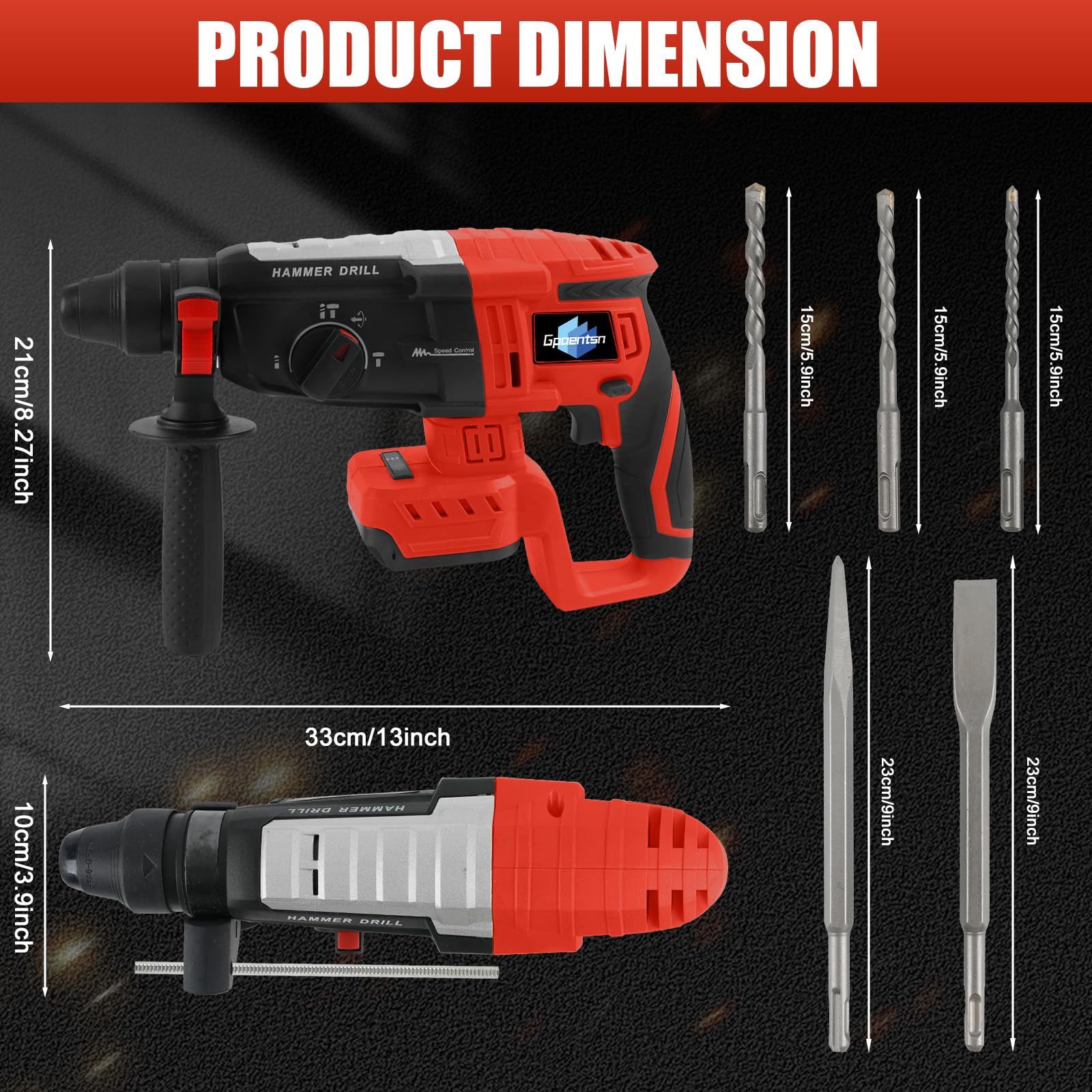 Gpaentsn drill showing Milwaukee M18 battery compatibility for flexibility.