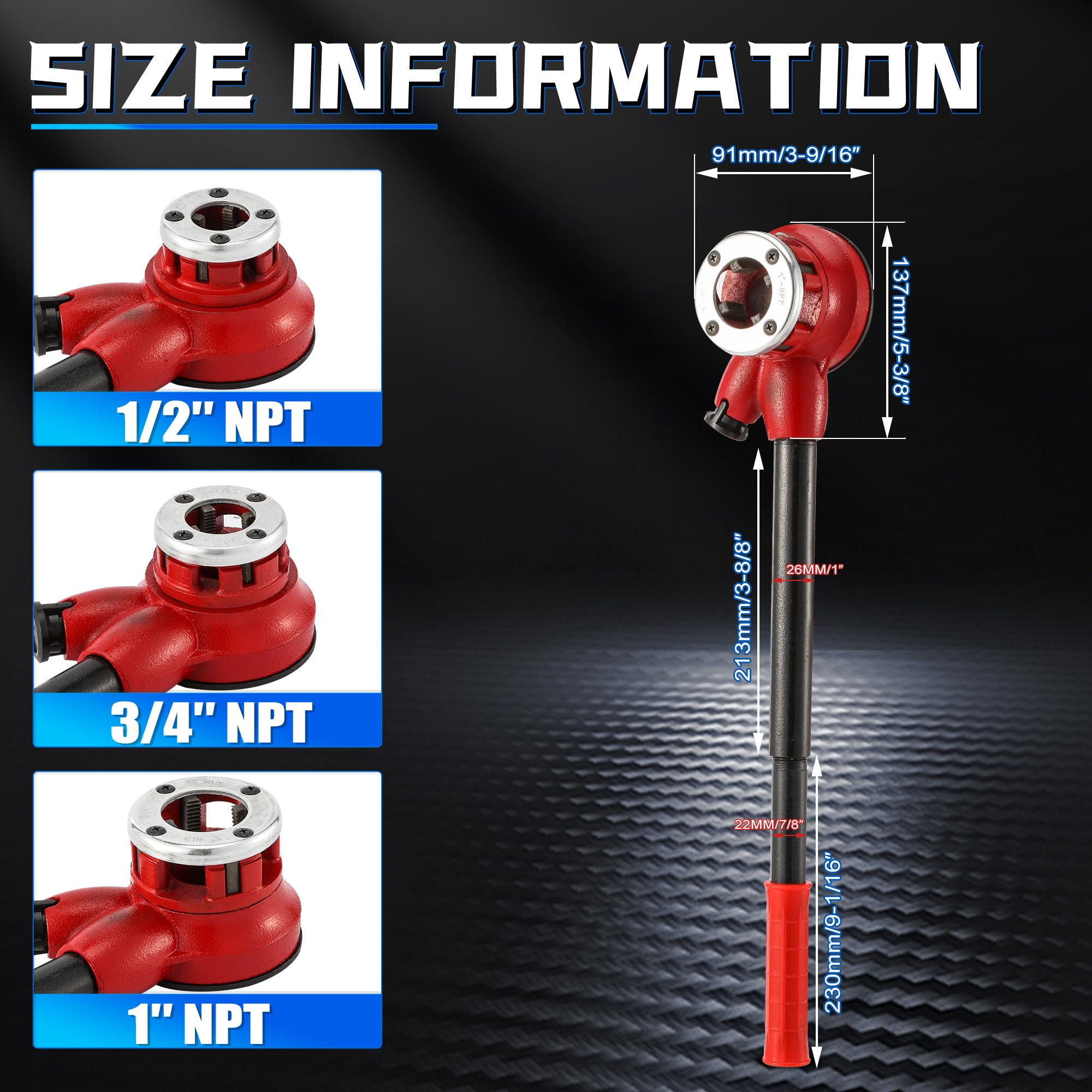 GQGP pipe threader handle and extension bar provide strong grip for high-torque work.