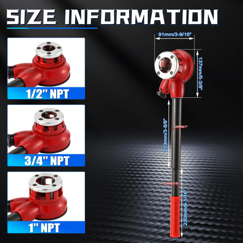 GQGP pipe threader handle and extension bar provide strong grip for high-torque work.
