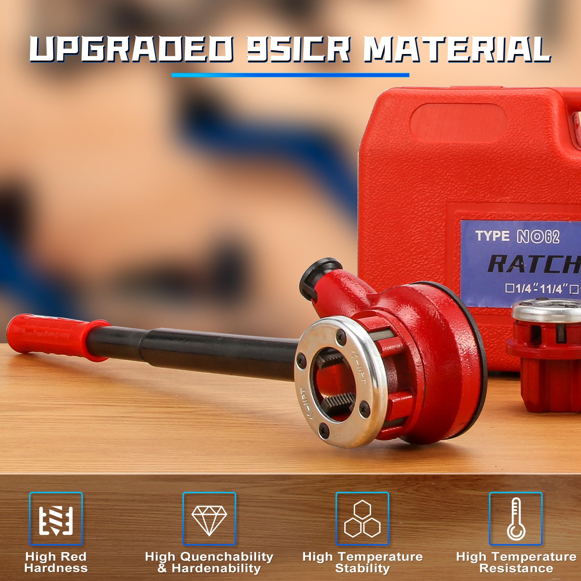GQGP pipe threader in use on metal pipe producing clean threads.