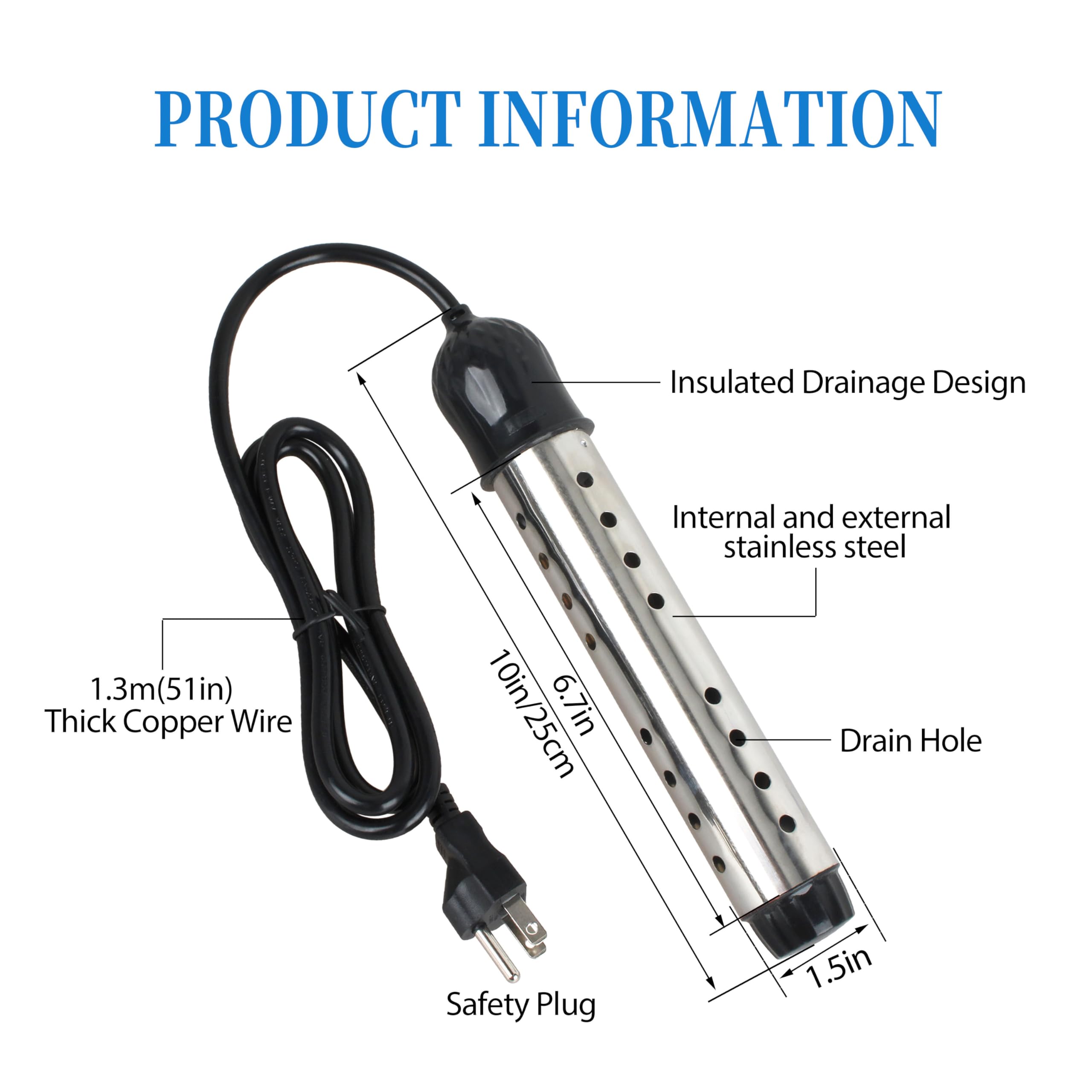 GQNDGN immersion heater Model B in tub delivering quick warm water