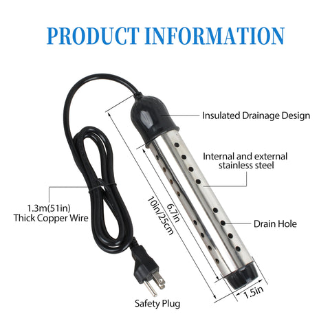 GQNDGN immersion heater Model B in tub delivering quick warm water
