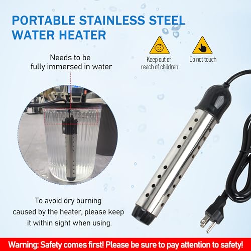 GQNDGN immersion heater warming water in a camping bucket