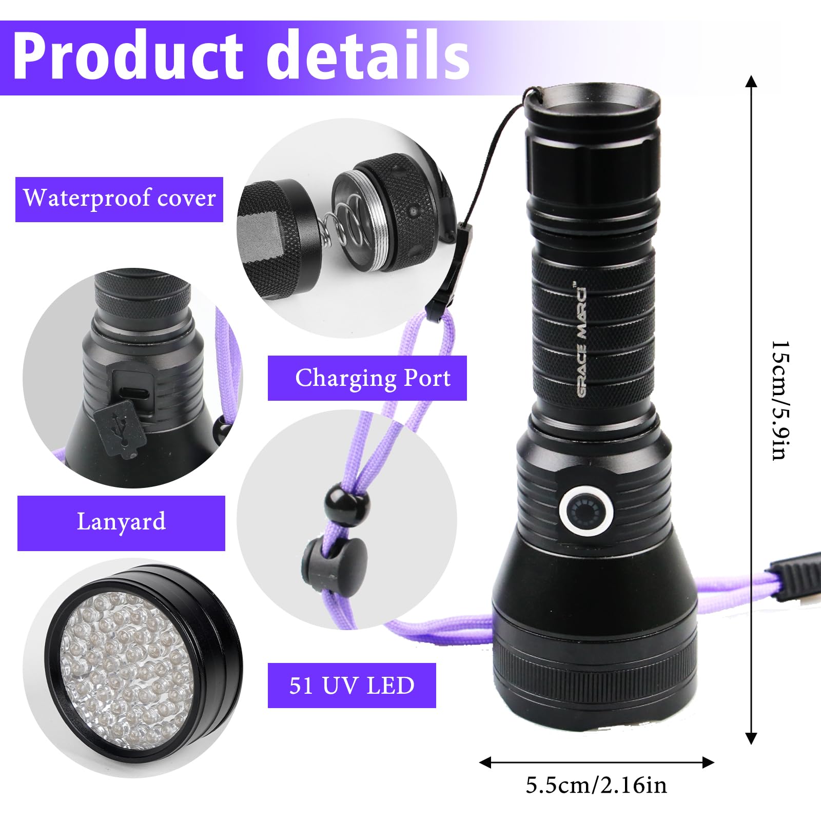 Grace Marci bed-bug-detection UV light reveals bedding and cracks.