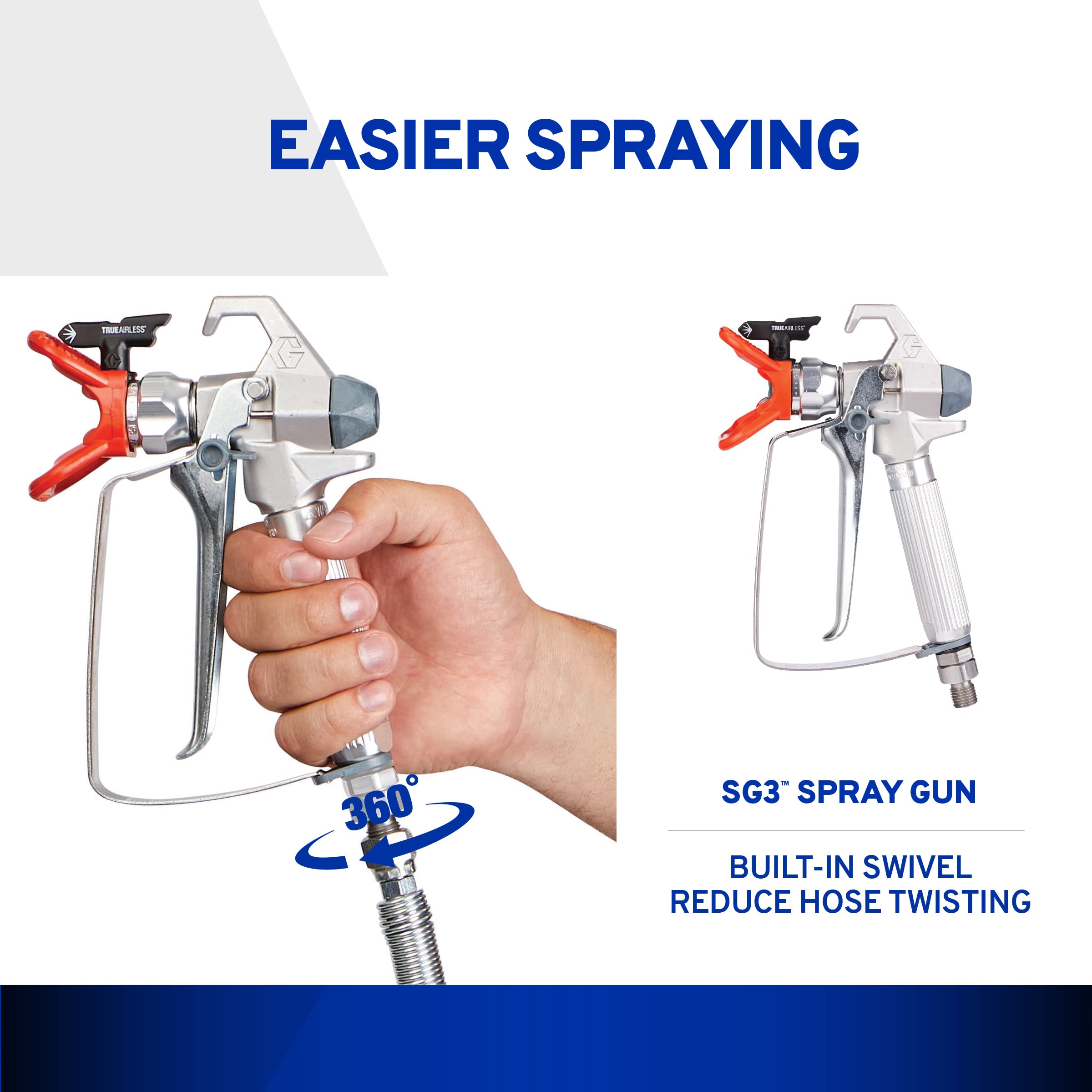 Graco SG3 50 mesh filter reduces tip clogging for steadier spray.