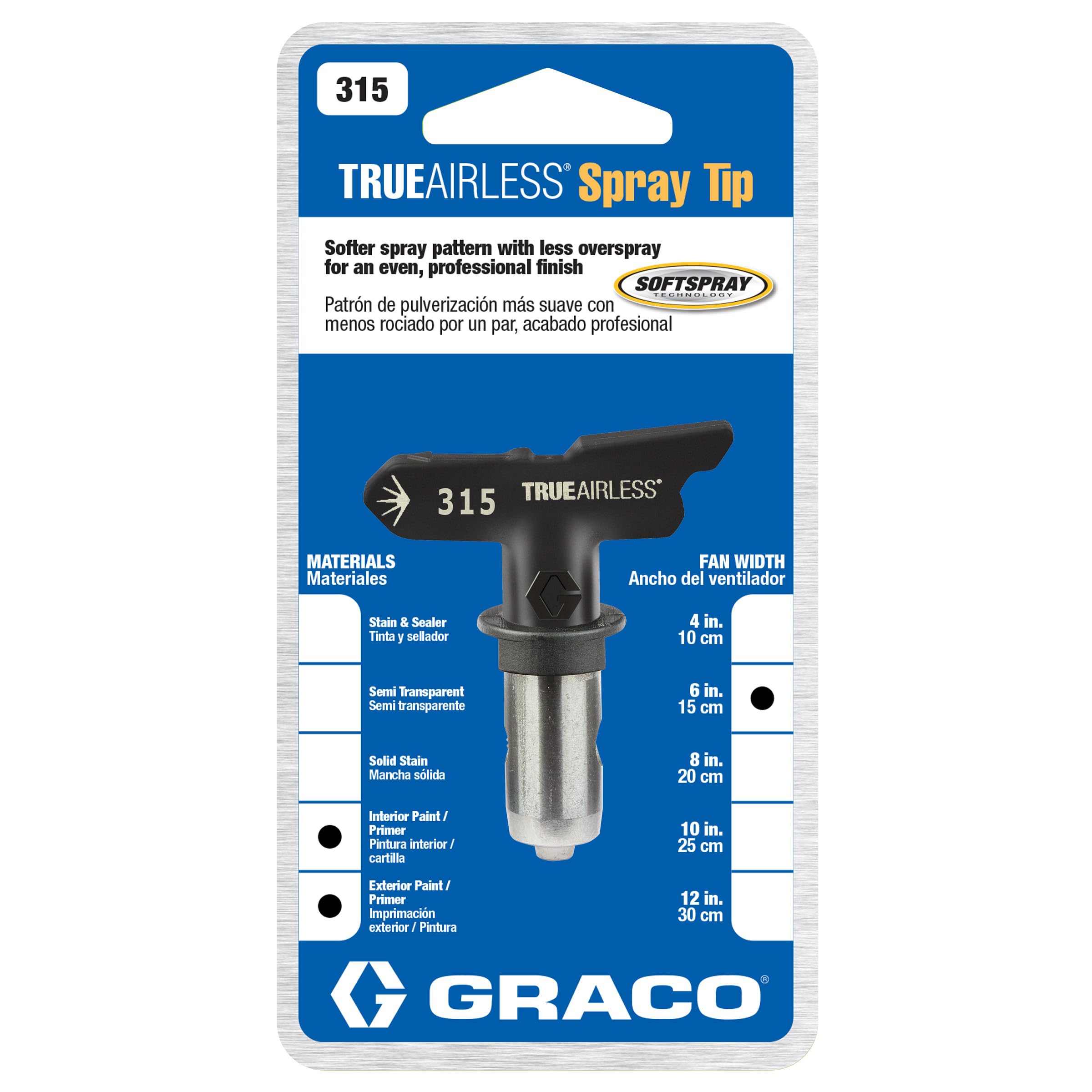 Graco TrueAirless 315 0.015 inch hole size enables controlled spraying of medium materials.