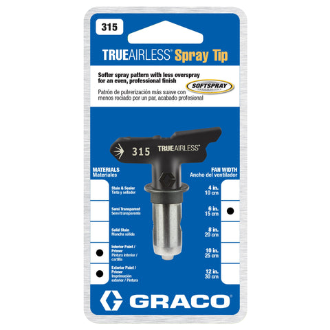 Graco TrueAirless 315 0.015 inch hole size enables controlled spraying of medium materials.