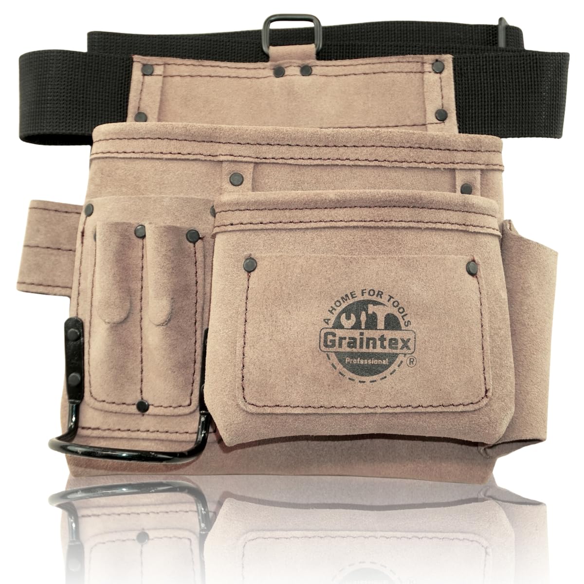 Graintex 5-pocket suede tool belt pouch in beige for carpentry and DIY tasks