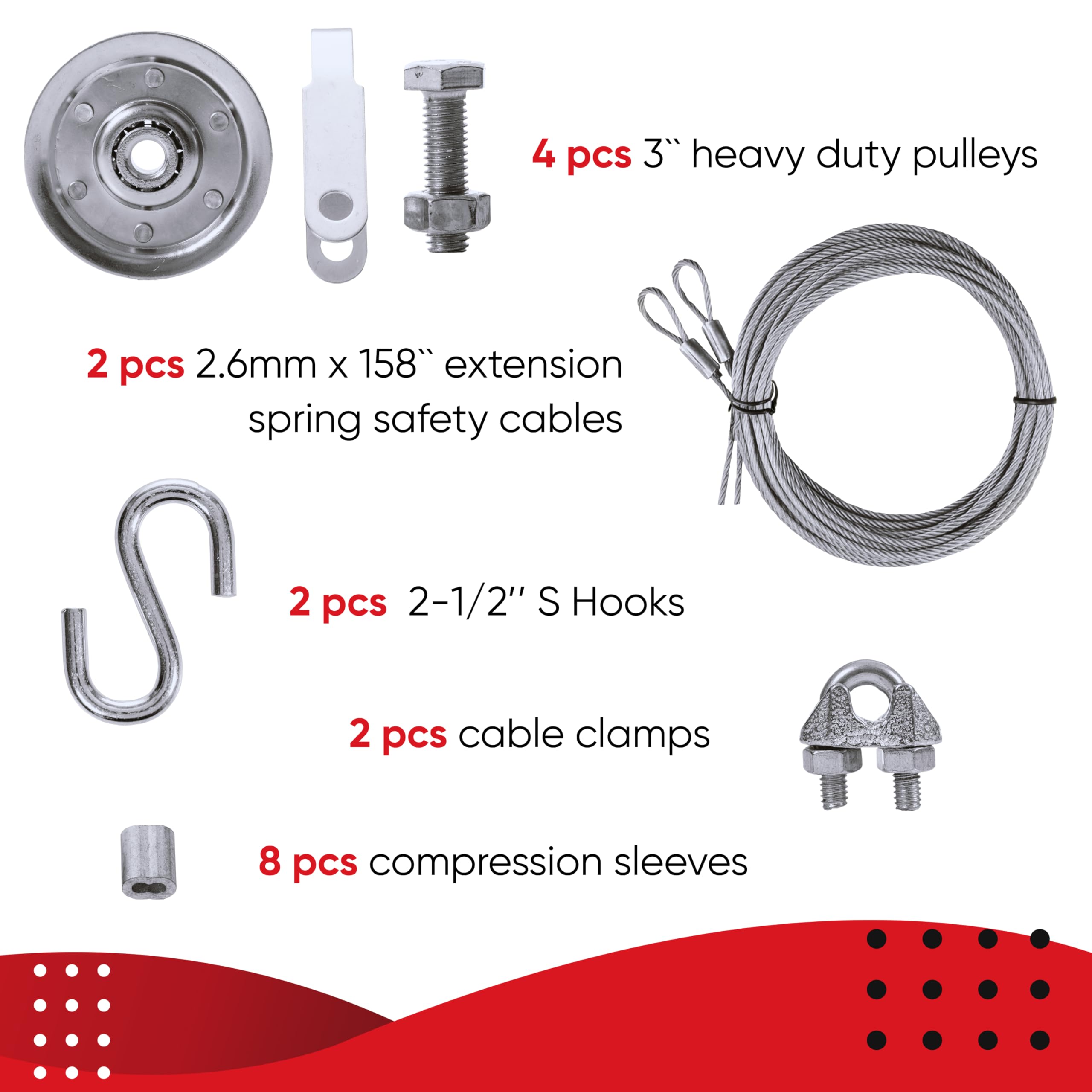 Granatan 3 inch heavy-duty pulleys for quieter, smoother door operation.