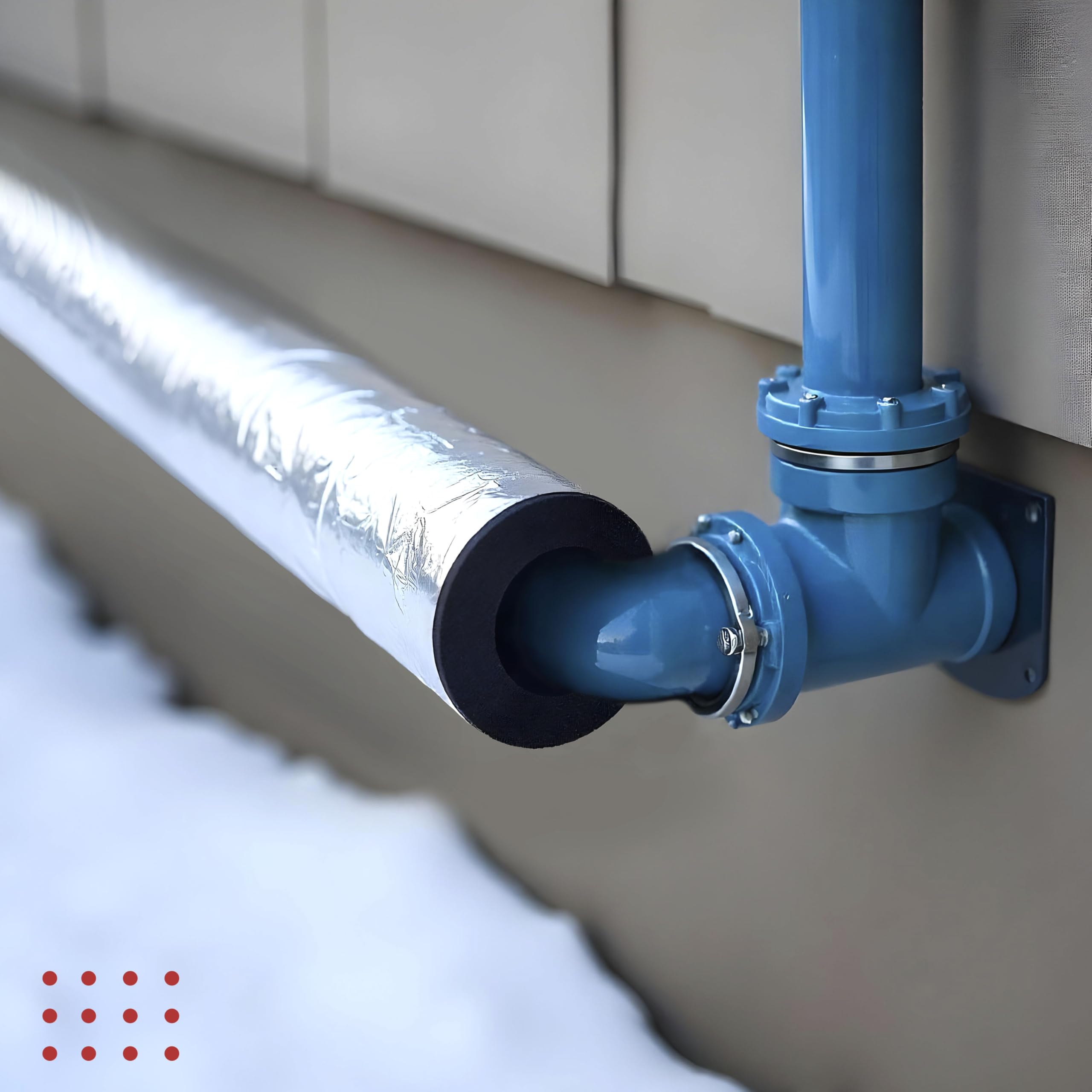 Granatan foam sleeve with foil layer guards exposed pipes.