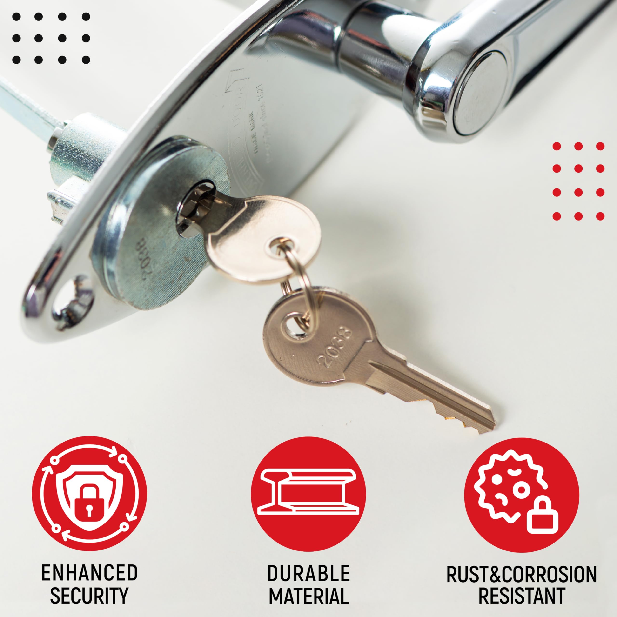 Granatan exterior keyed lock enables secure outside access for safety.