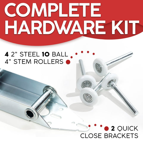 Granatan garage door hardware kit includes brackets and rollers for complete installation.