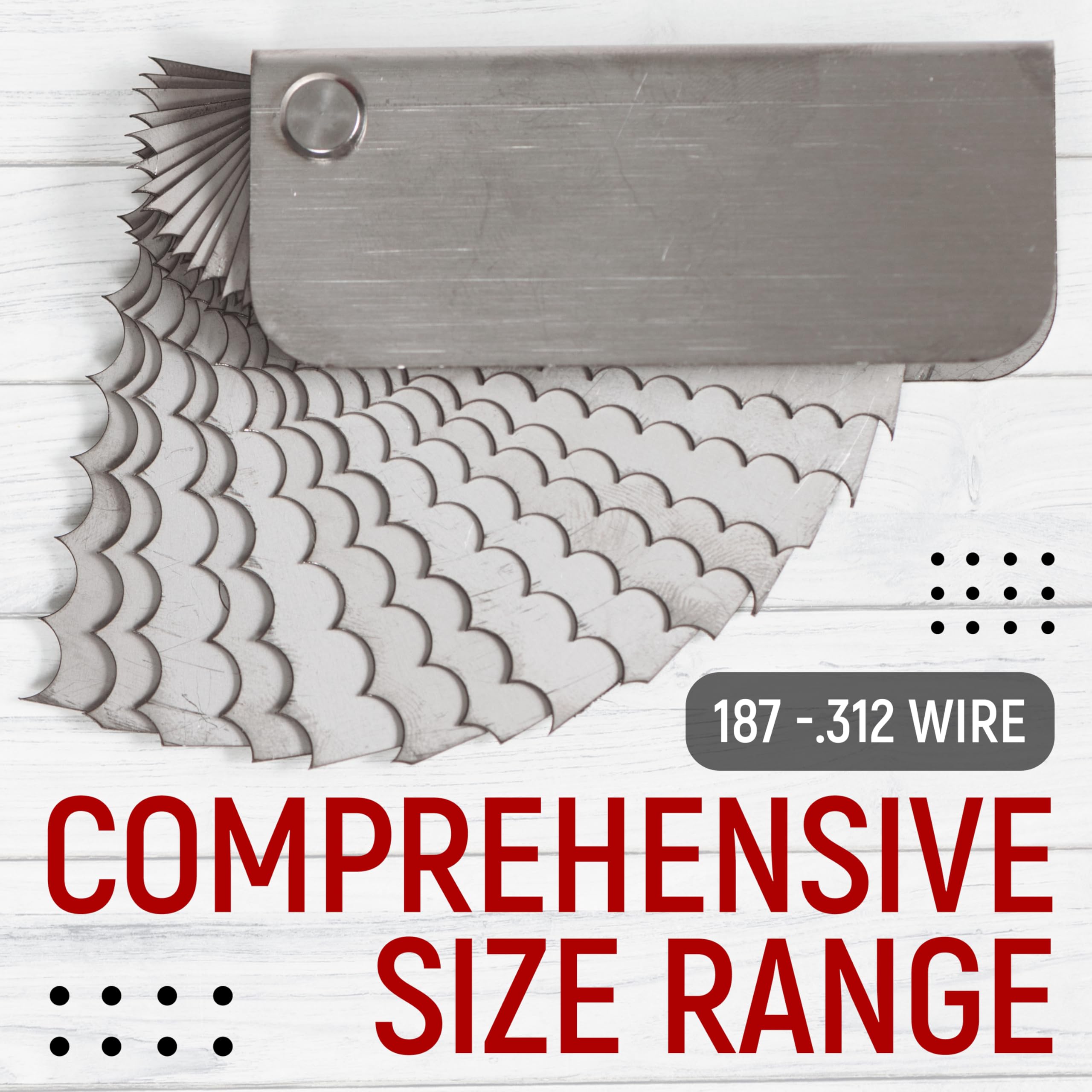 Granatan saw tooth design gauge doubles as metal thickness gauge.