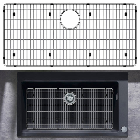 Granatan sink protector grid with back-drain access for easy strainer use