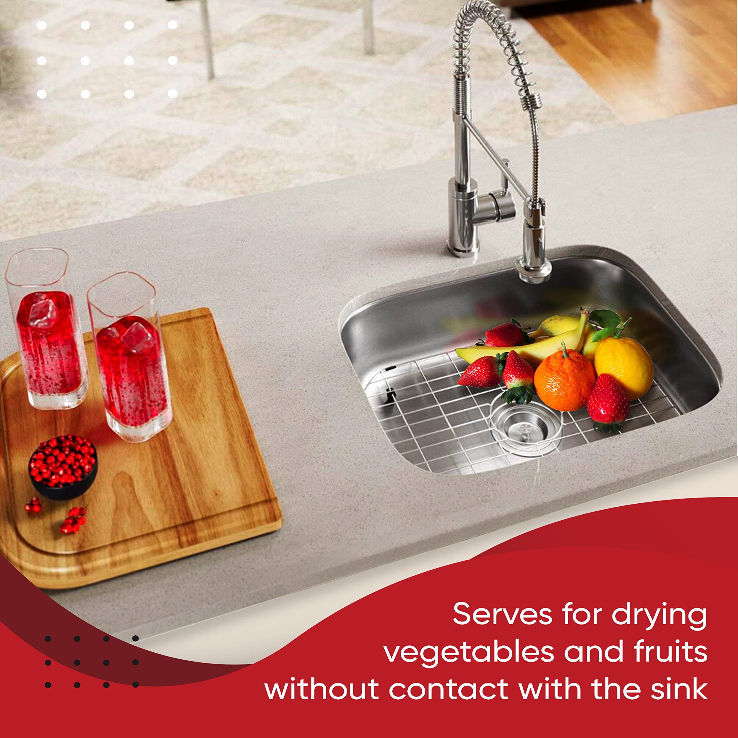 Granatan grid adds a clean, modern look to your kitchen sink