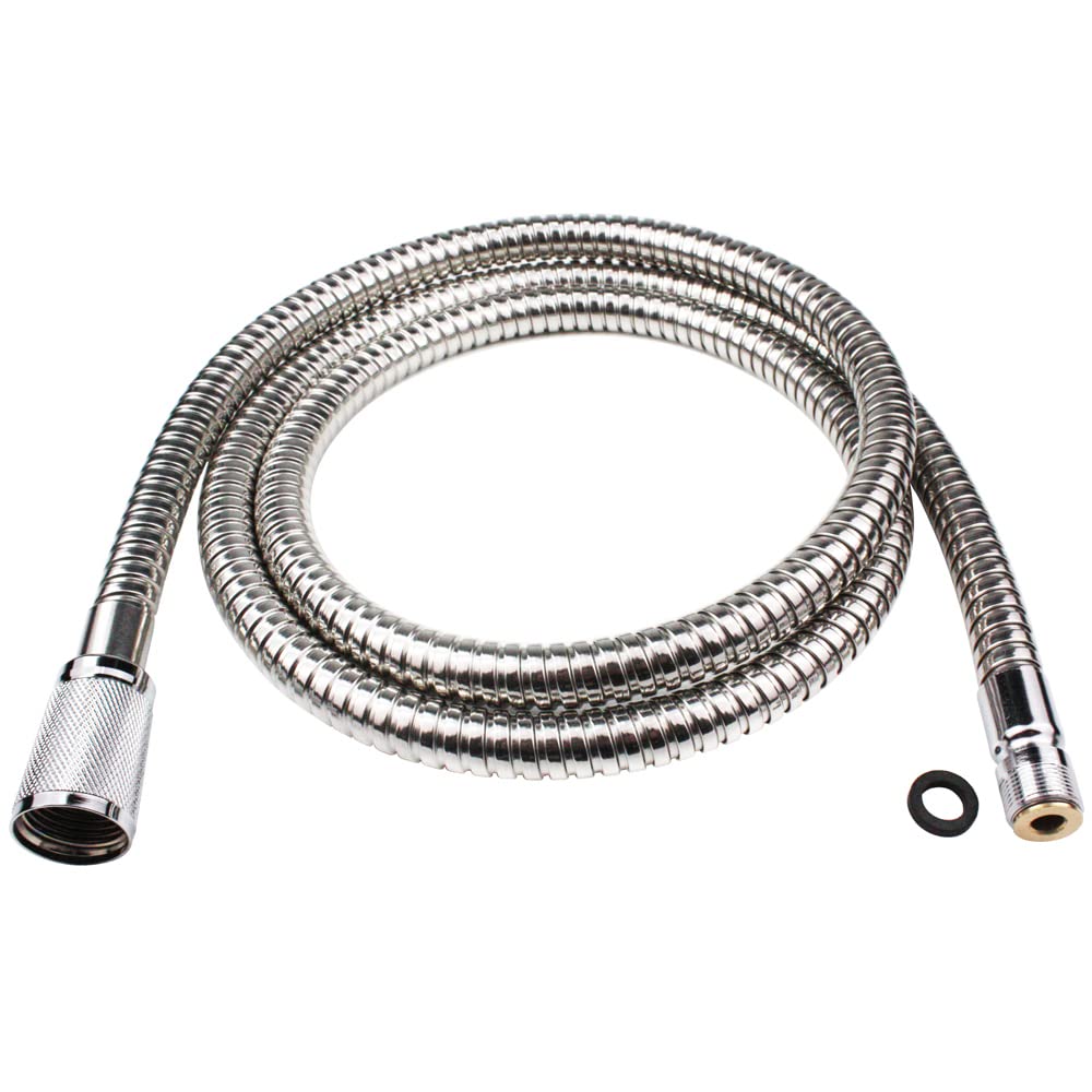 Grandiance 46092000 chrome pull-out hose coiled beside a Grohe faucet for easy replacement