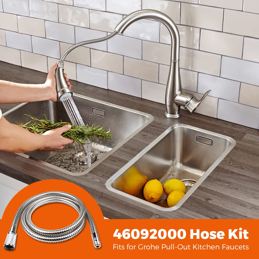 Installed Grandiance 46092000 hose under the sink delivering flexible reach