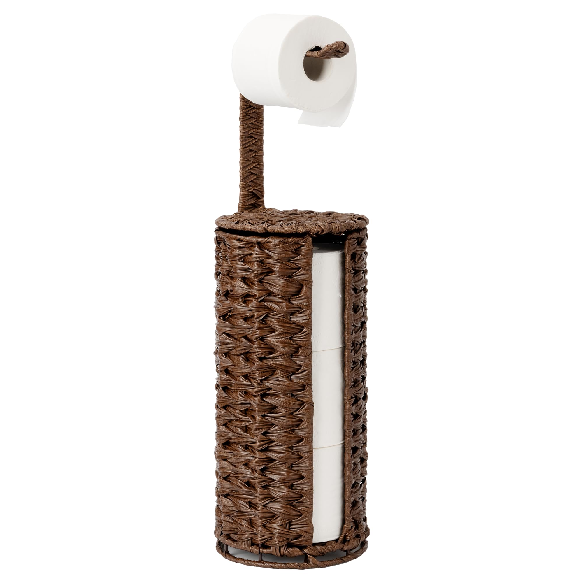 GRANNY SAYS wicker toilet paper holder with four-roll storage in brown, front view