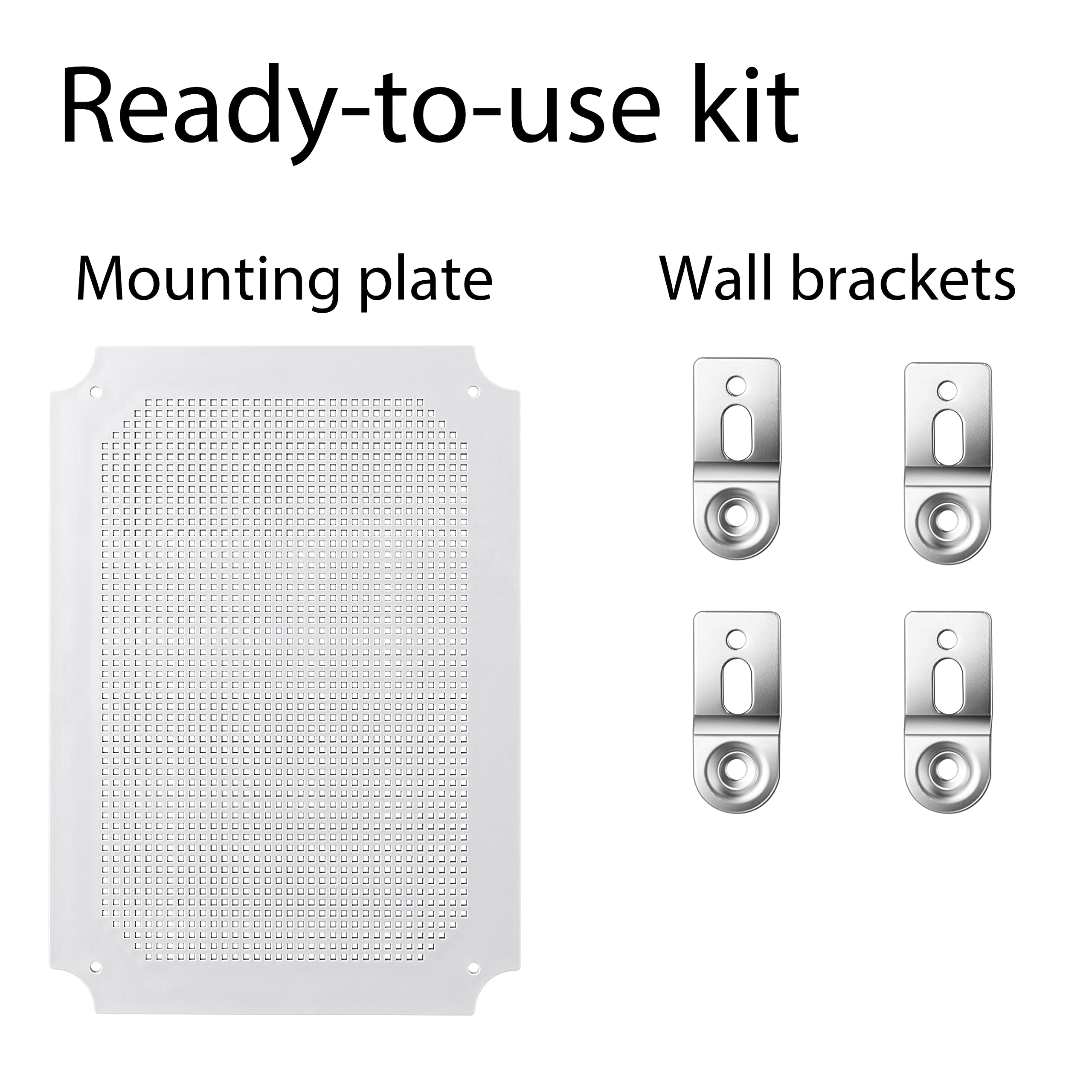 Gratury grey cover on a wall-mounted enclosure with brackets.