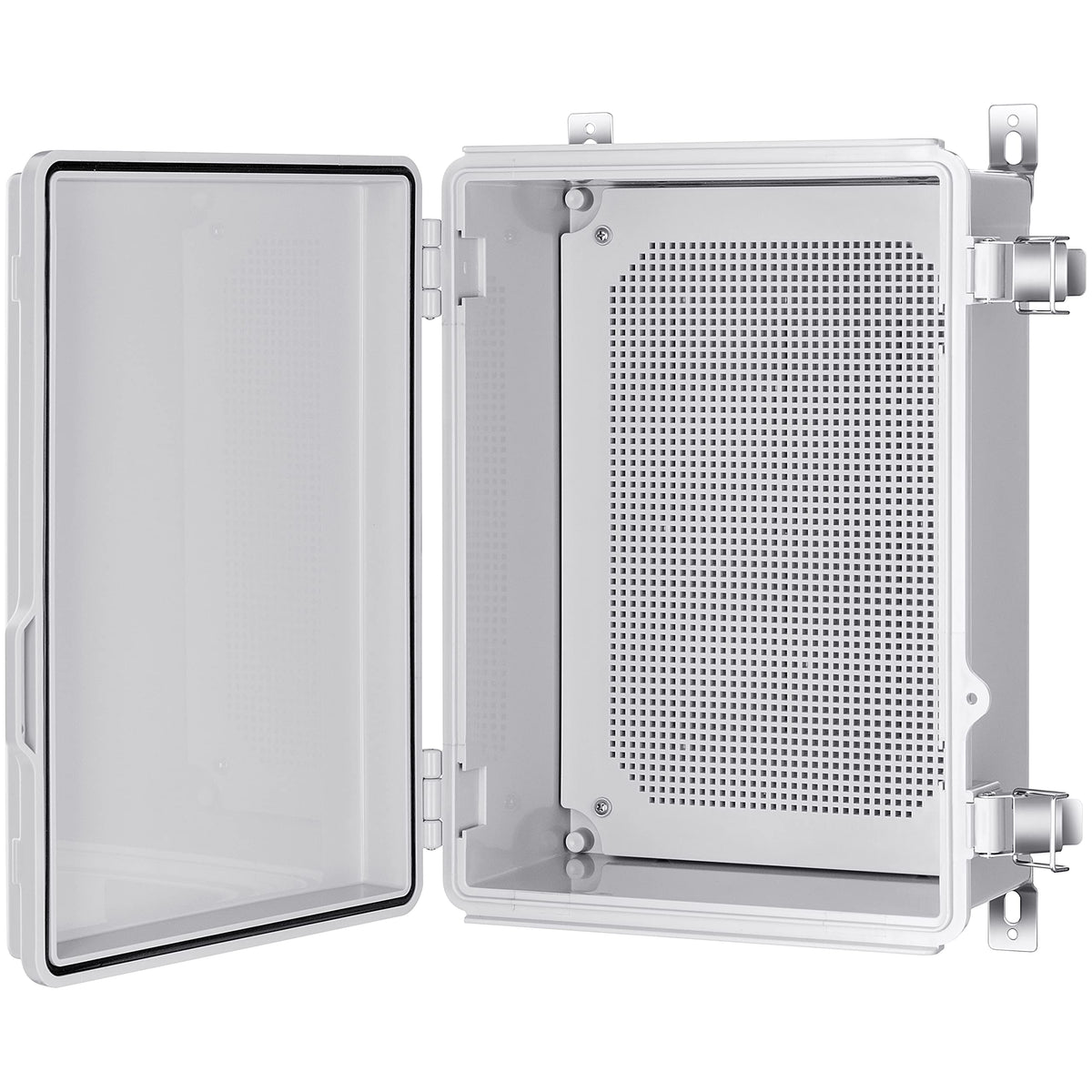 Gratury junction box with hinged cover showing weatherproof protection for outdoor use.