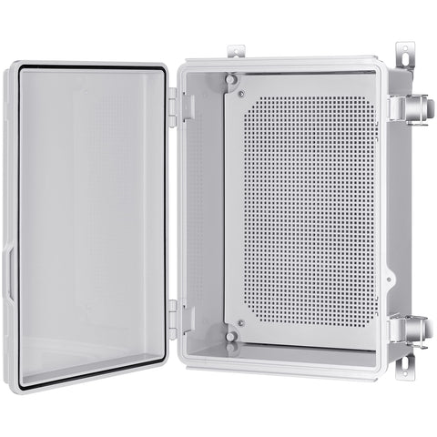 Gratury junction box with hinged cover showing weatherproof protection for outdoor use.