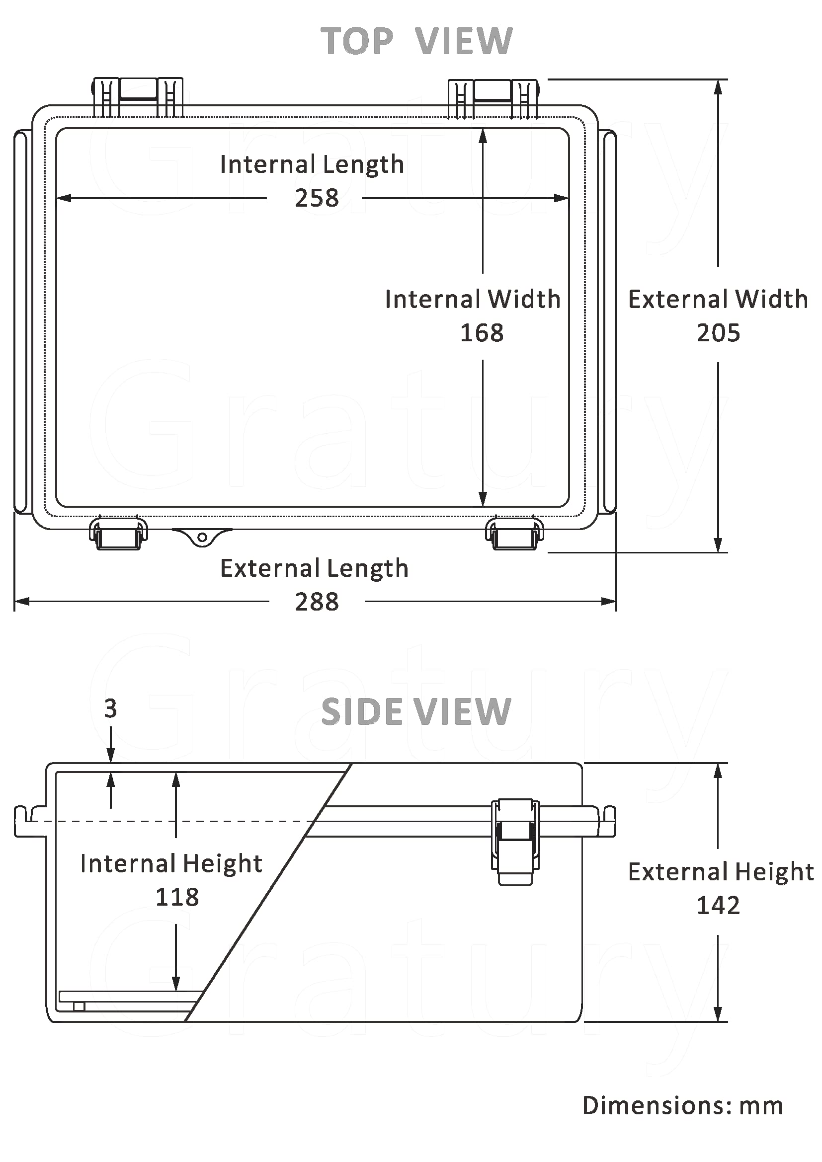 Gratury Junction Box includes mounting panel for secure PCB, terminal, or components.