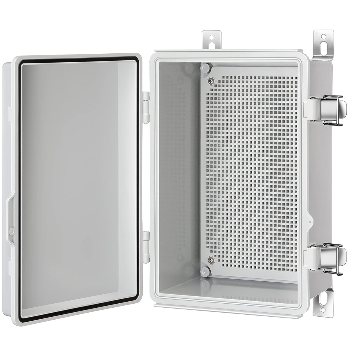Gratury Junction Box with hinged grey cover delivers weatherproof protection for outdoor electrical projects.