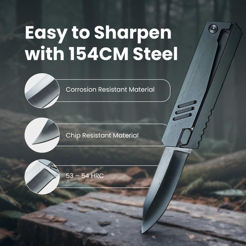 Gravityard Obsidian Black knife, ergonomic aluminum handle for secure grip.