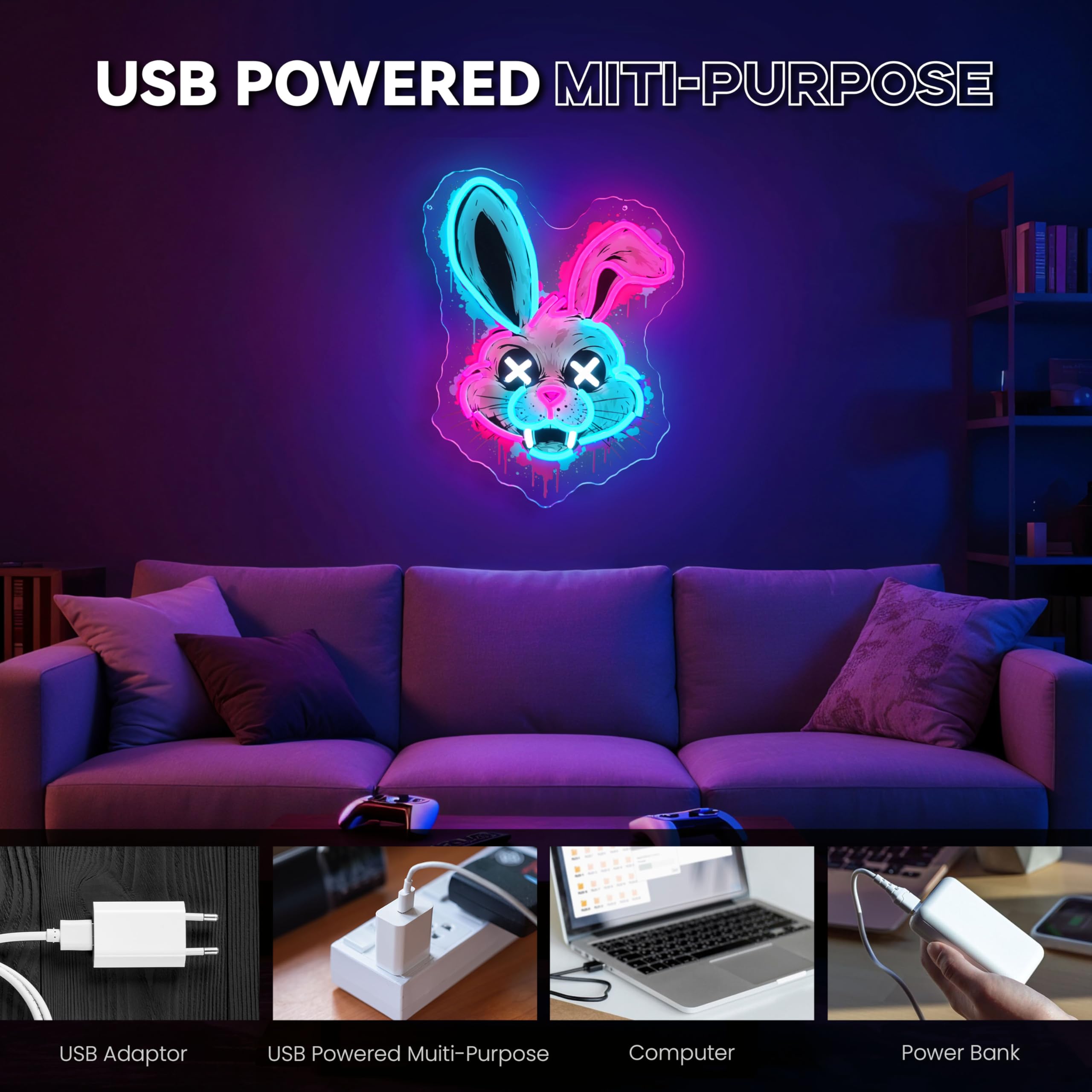 graxie bunny neon sign acrylic backboard closeup of premium materials