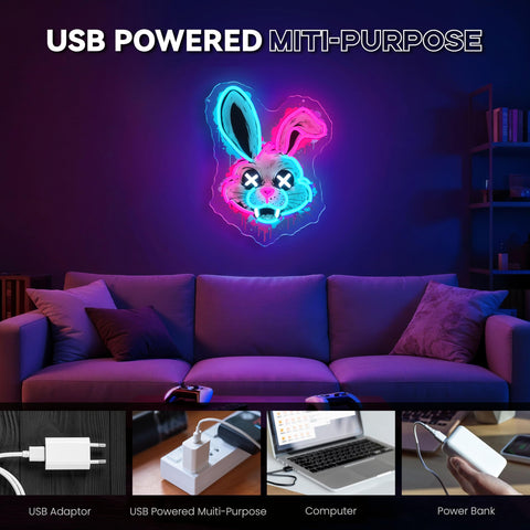 graxie bunny neon sign acrylic backboard closeup of premium materials