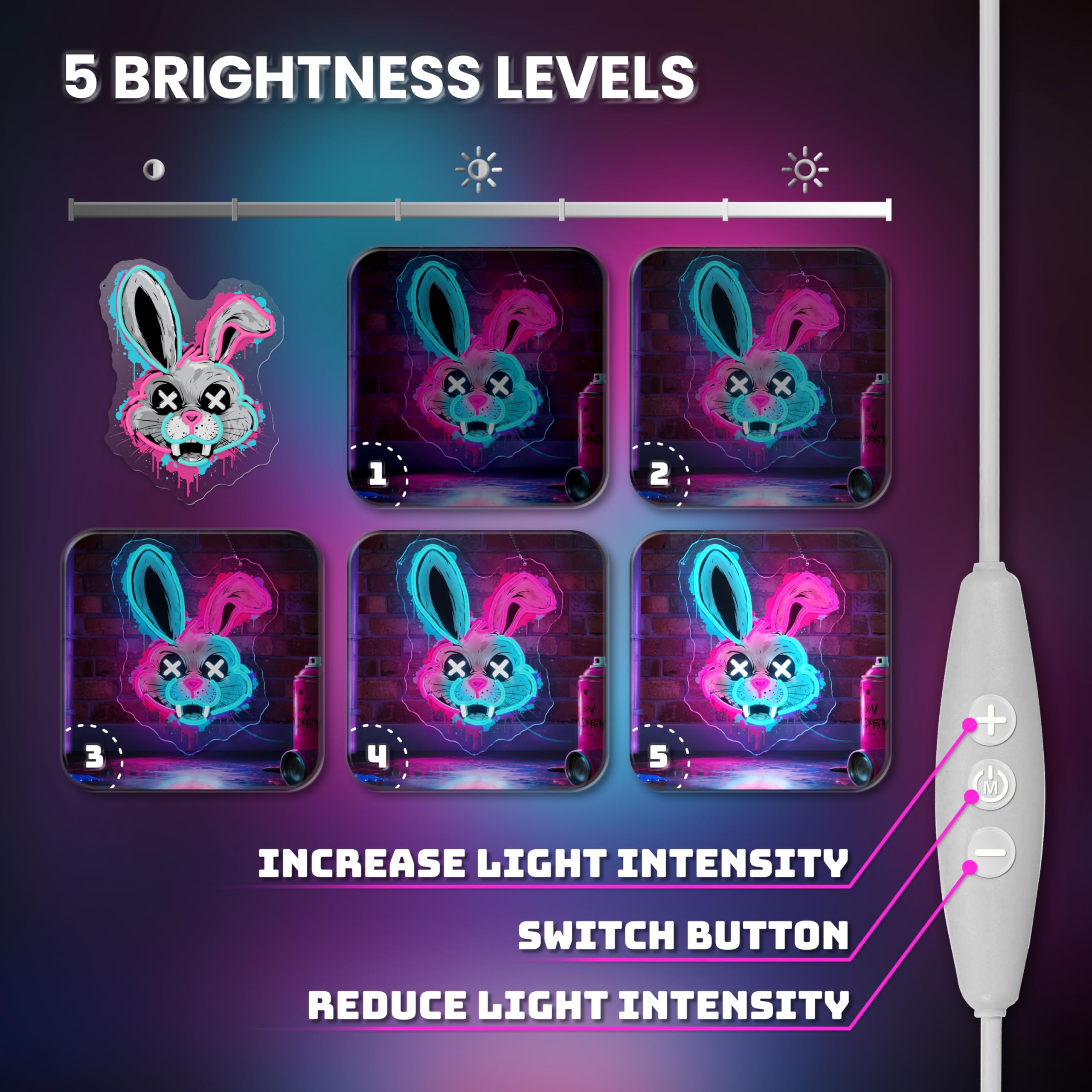 graxie bunny neon sign back holes kit for wall mounting