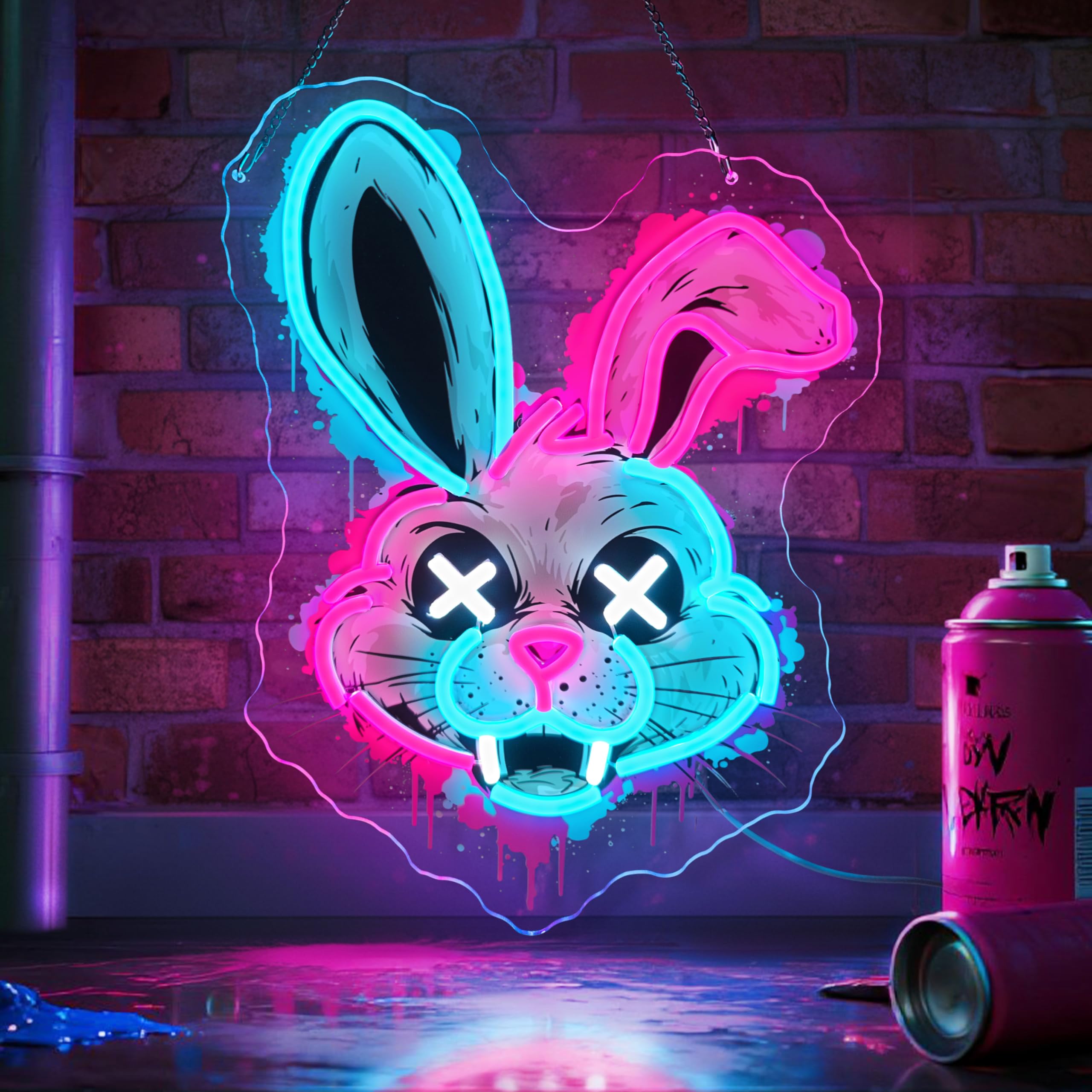 graxie bunny neon sign front view with bold glow for rooms