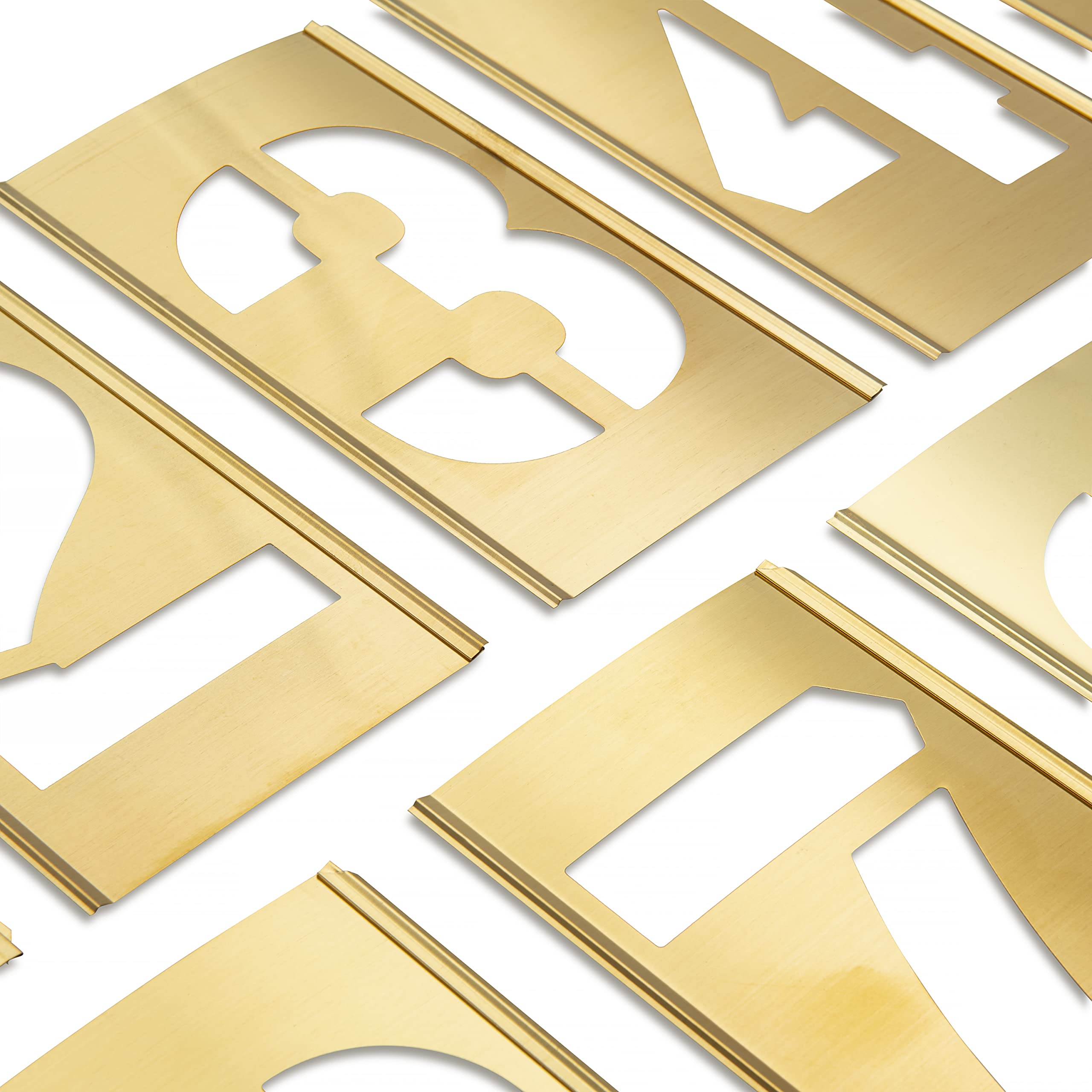 Grayspiral brass interlocking numbers 0-9 for precise curb lettering.