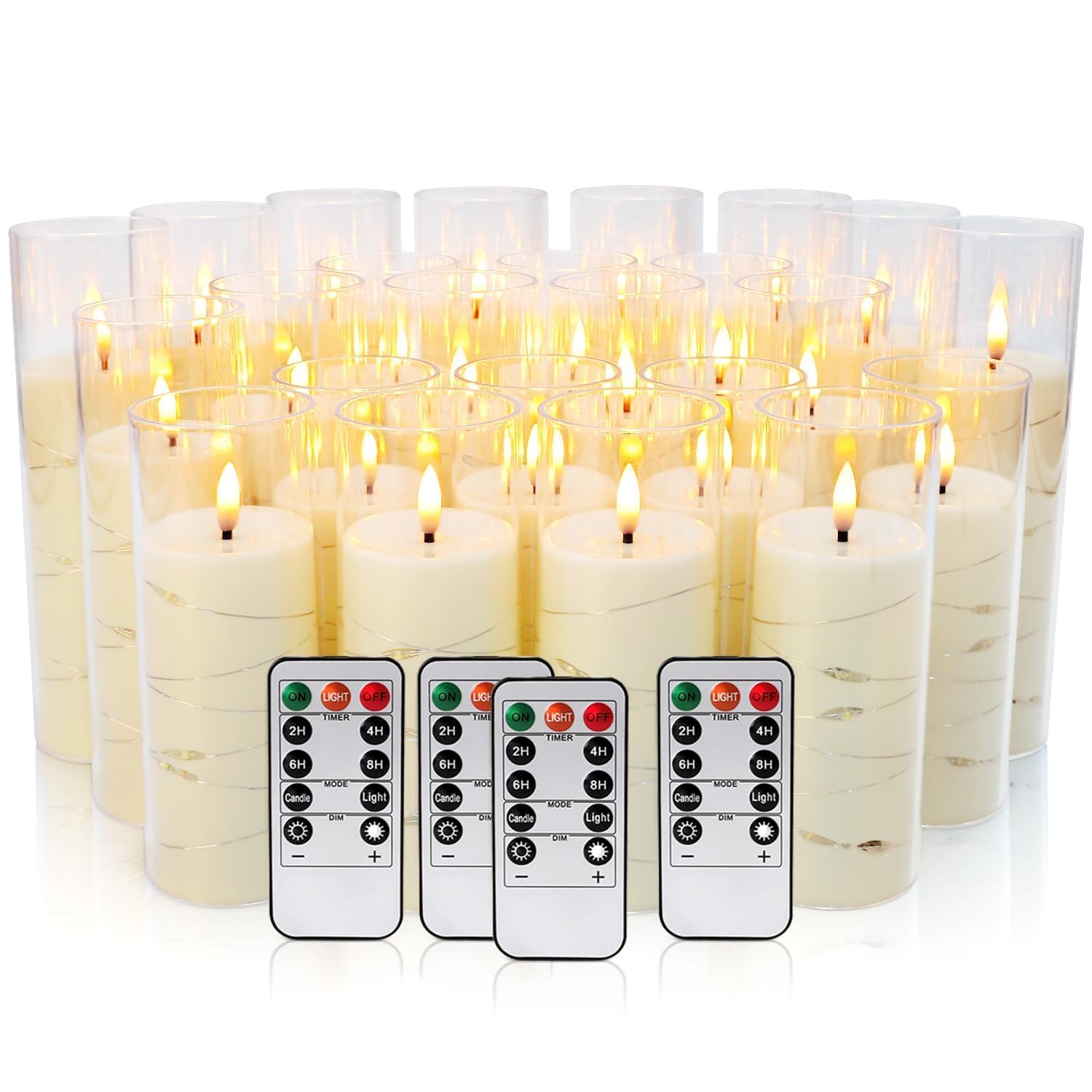 Grcdoyvl remote control ivory LED candles allow easy dimming and timer scheduling.