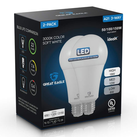 Great Eagle 100W-equivalent LED bulb image illustrating 1300 lumens output.