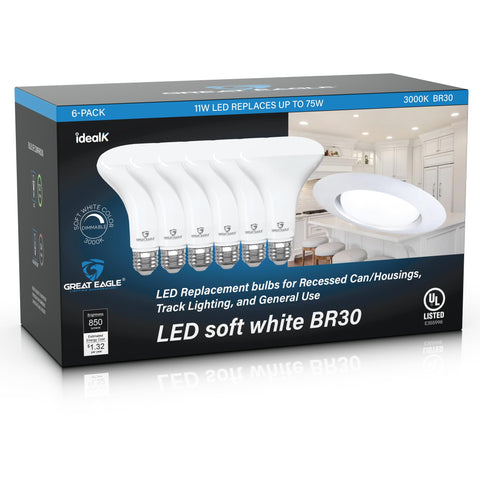 Great Eagle BR30 LED bulb 11W front view, energy-saving recessed lighting replacement.