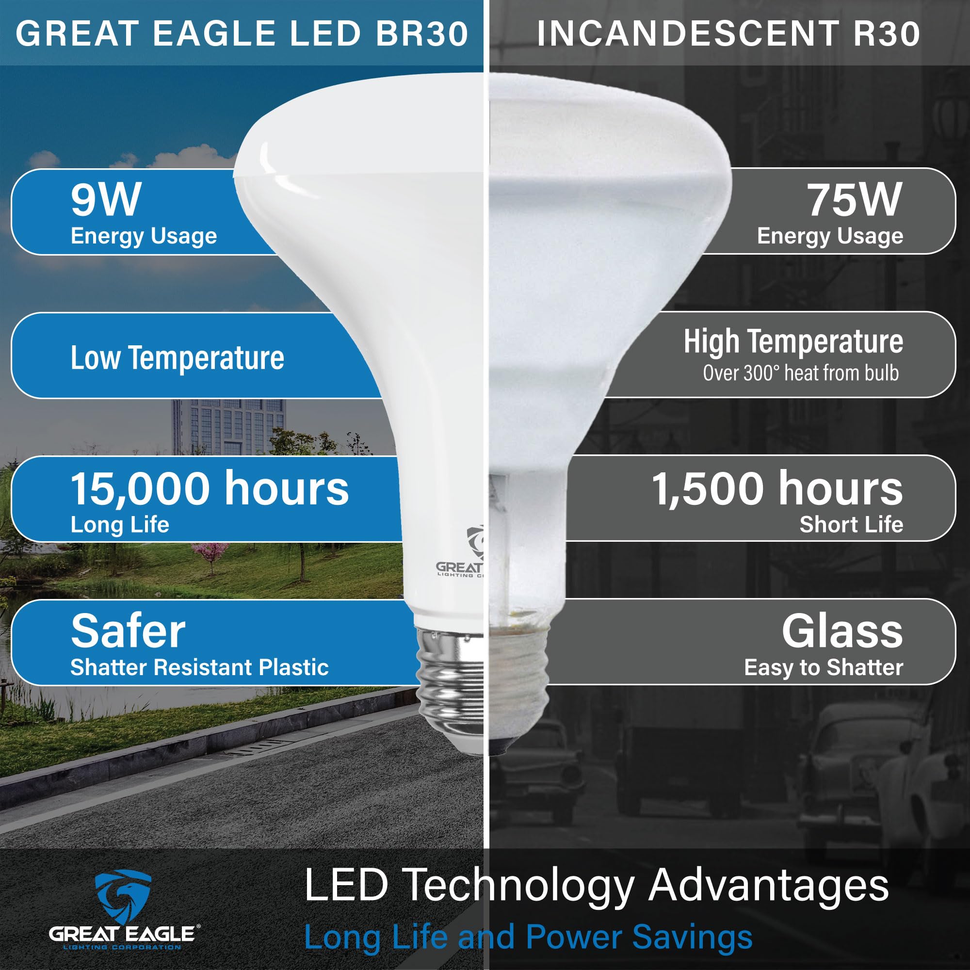 Great Eagle BR30 LED bulb 11W fits recessed housings and track lights.
