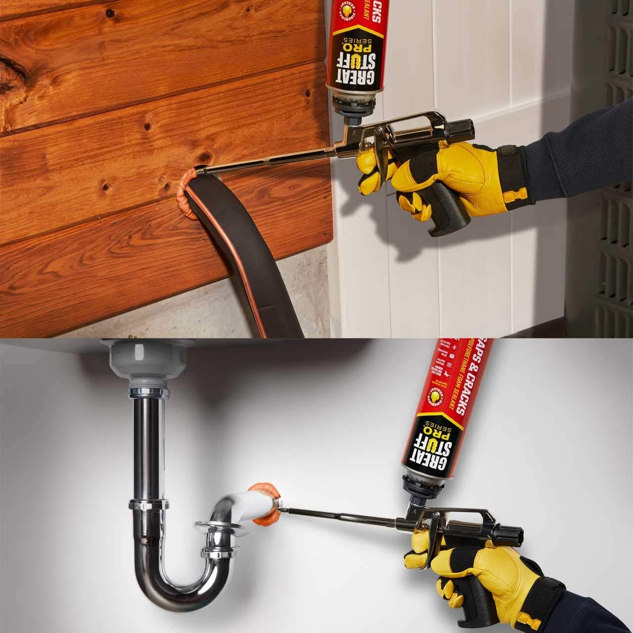 Great Stuff Pro water resistant seal blocks air leaks around framing