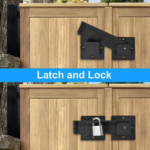 GreaTalent heavy-duty aluminum latch with symmetrical plates for reinforced mounting on gates.
