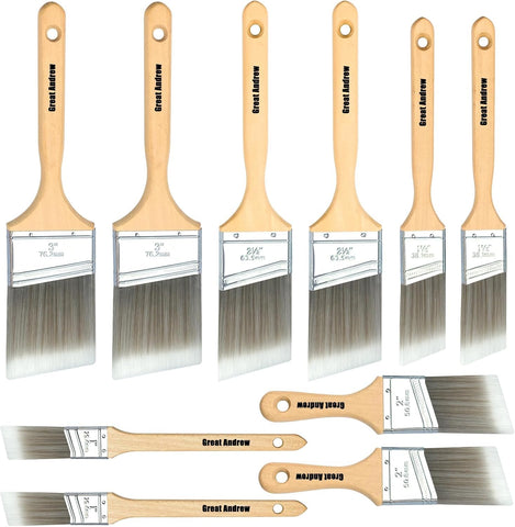 Greatandrew 10-pack angle sash brushes set shown in full for versatile painting tasks