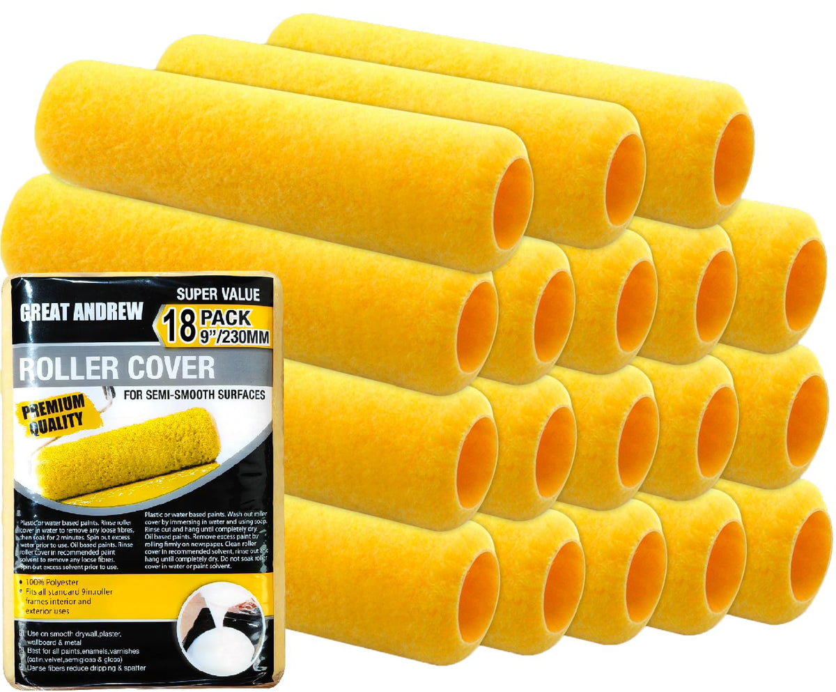 Greatandrew 18-piece 9-inch roller covers set for versatile walls and ceilings painting
