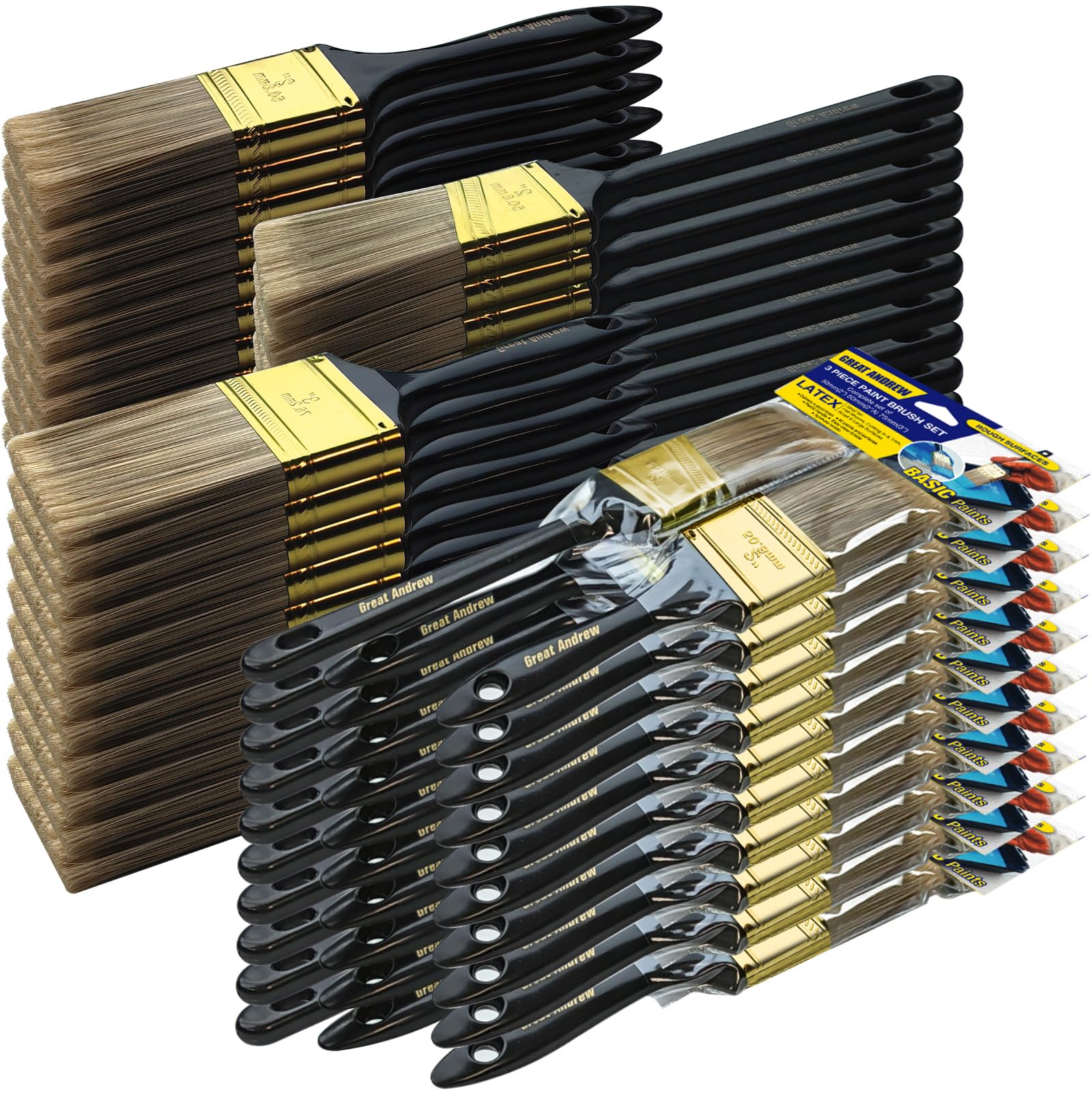 Greatandrew paint brush set close-up shows dense bristles for smooth coverage
