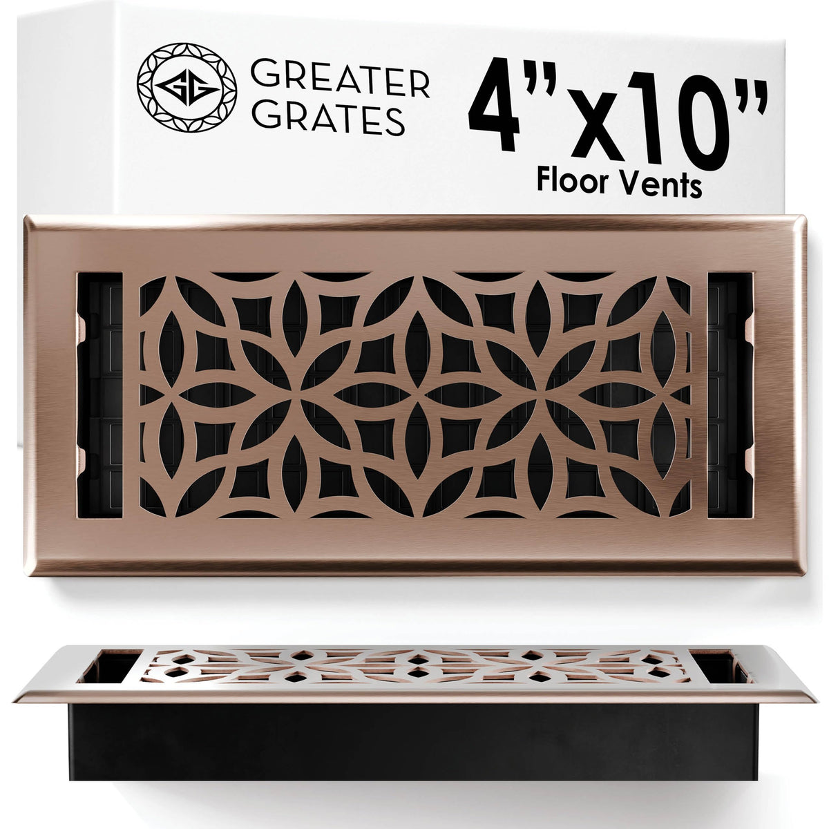 Greater Grates floor register 4x10 decorative floral design in satin bronze enhances airflow and style