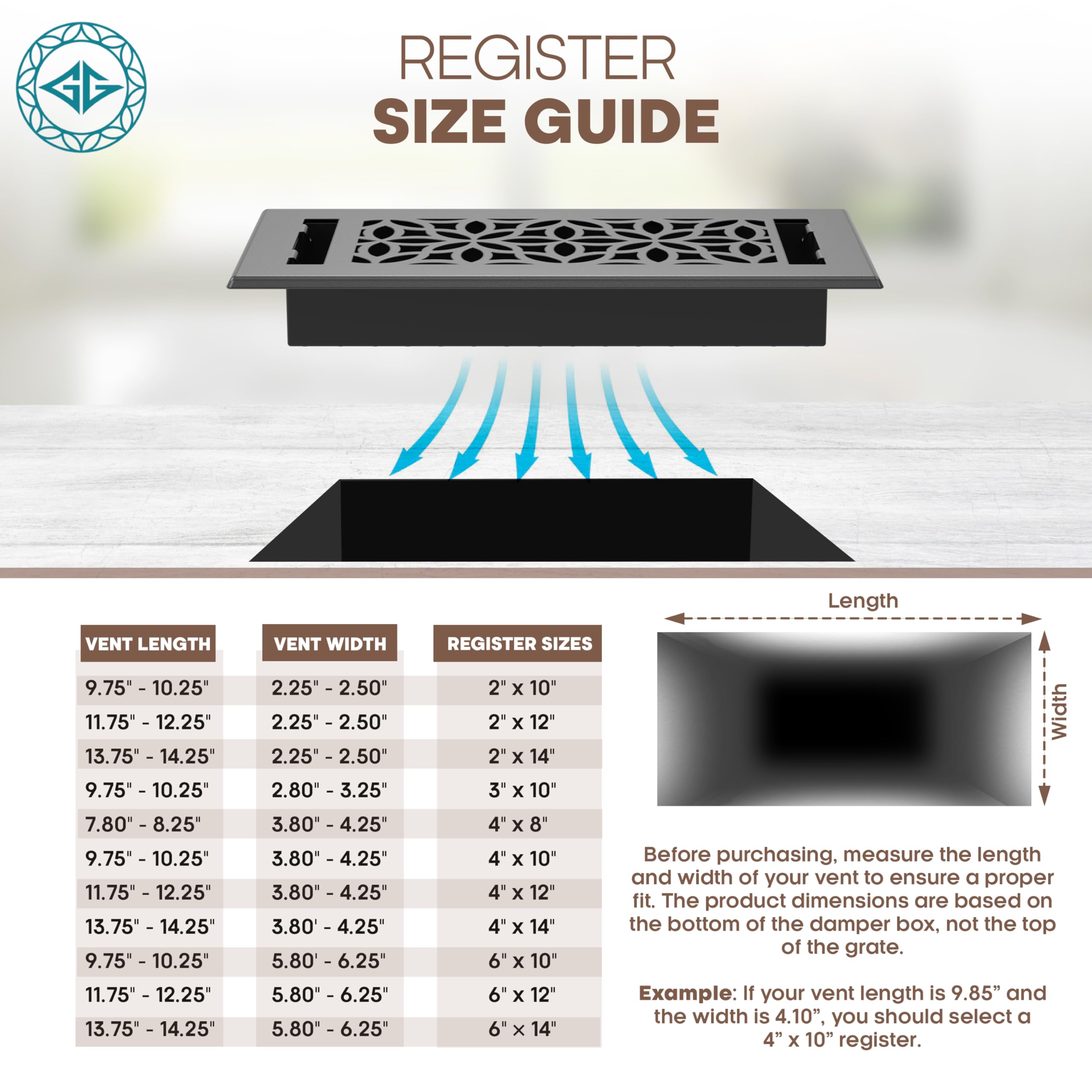Greater Grates floor register tool-free install over a duct opening