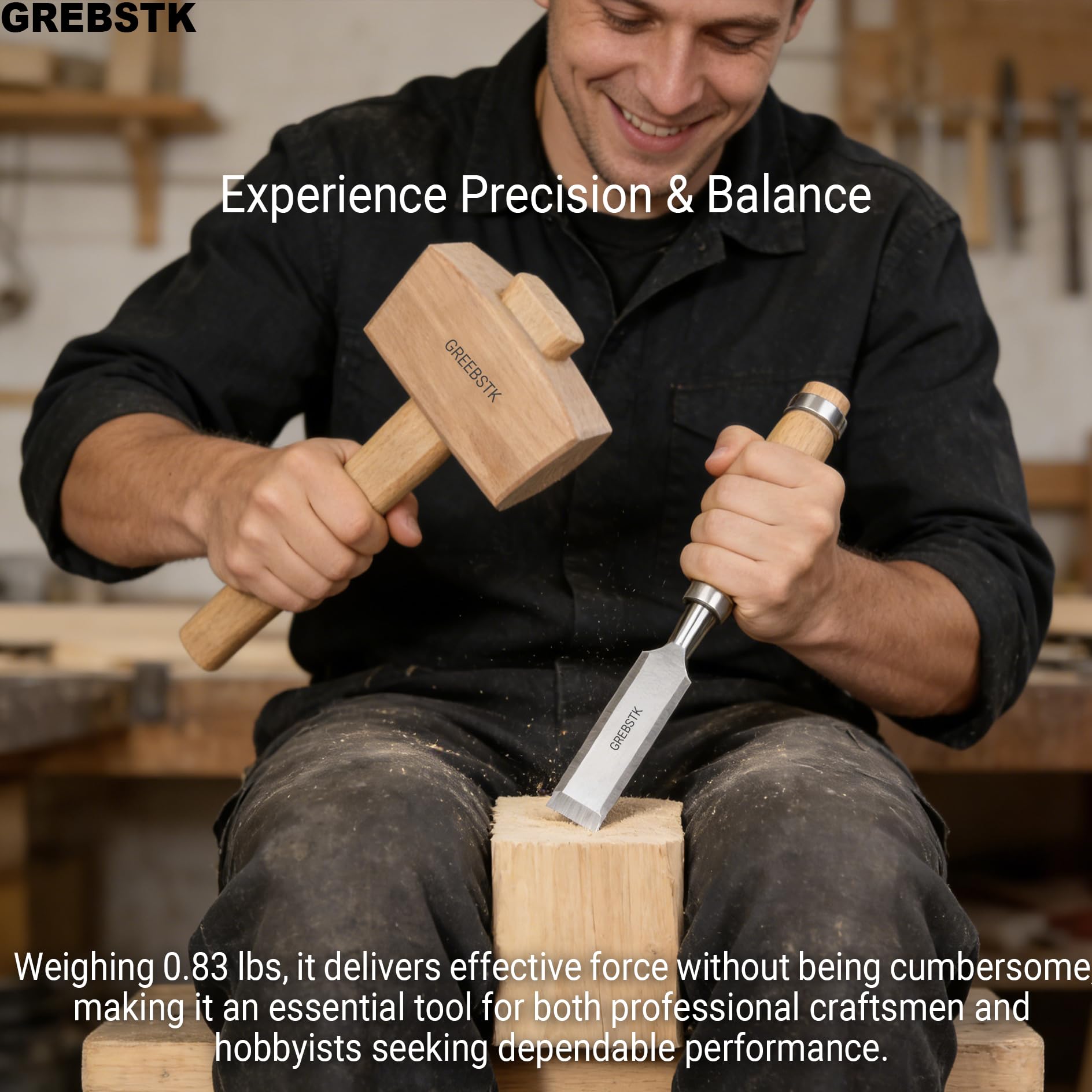 GREBSTK Beech Wood Mallet durable finish stands up to workshop use.