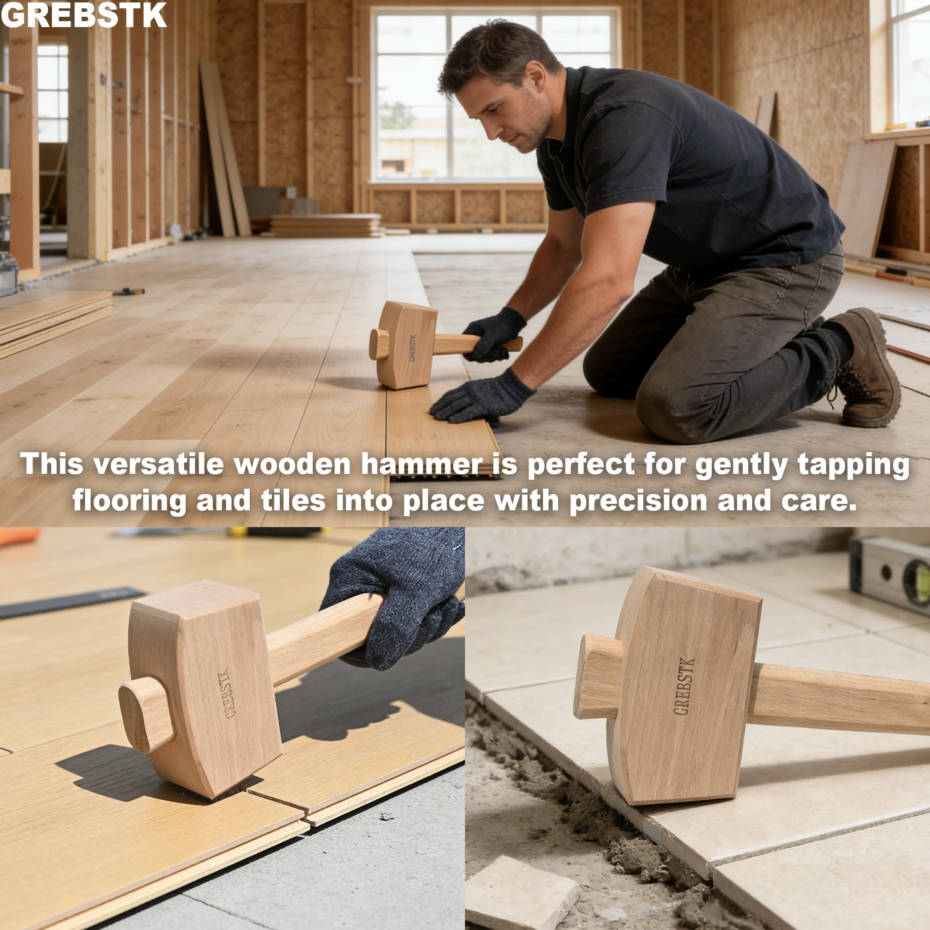 GREBSTK Beech Wood Mallet for chisels and woodworking tasks, reliable at every tap.