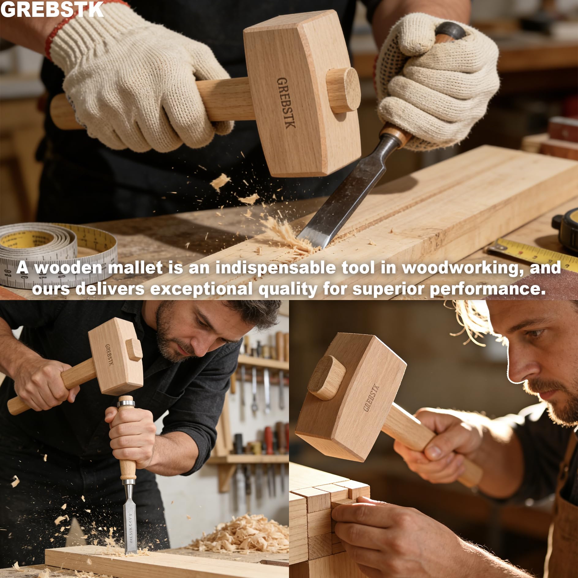 GREBSTK Beech Wood Mallet with polished finish keeps a sleek look after use.