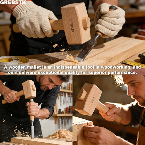 GREBSTK Beech Wood Mallet with polished finish keeps a sleek look after use.