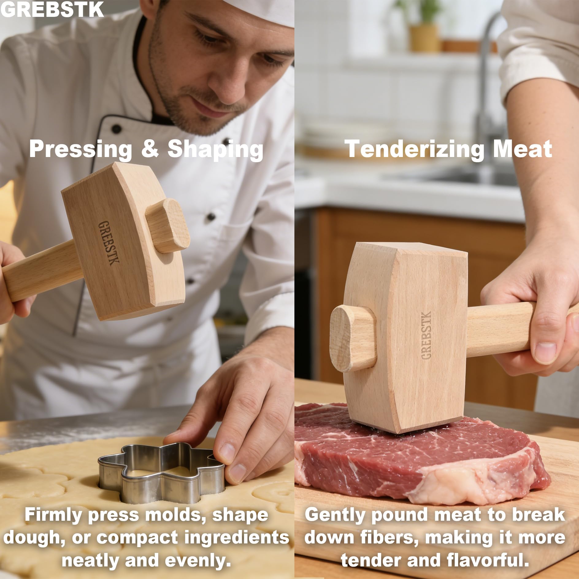 GREBSTK Beech Wood Mallet supports DIY projects with balanced force.